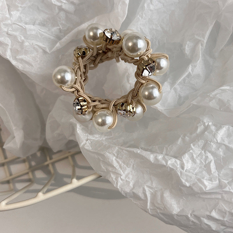 Wholesale Stainless Steel Small Pearl Rubber Band Hair Rings