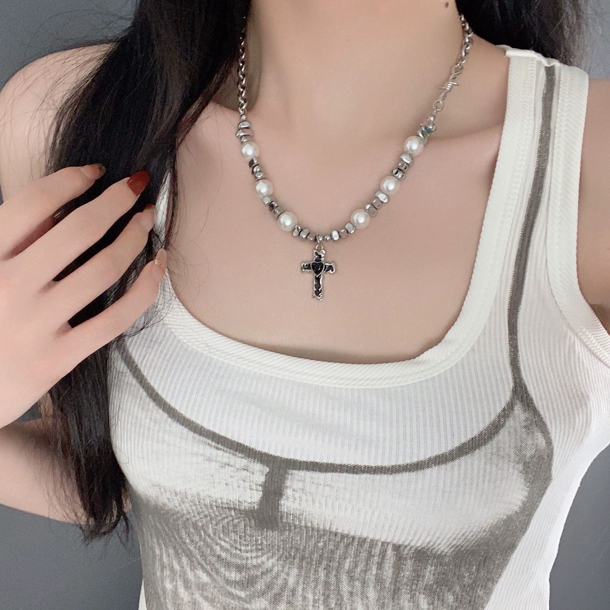 Wholesale Vintage Dark Cross Bead Necklace