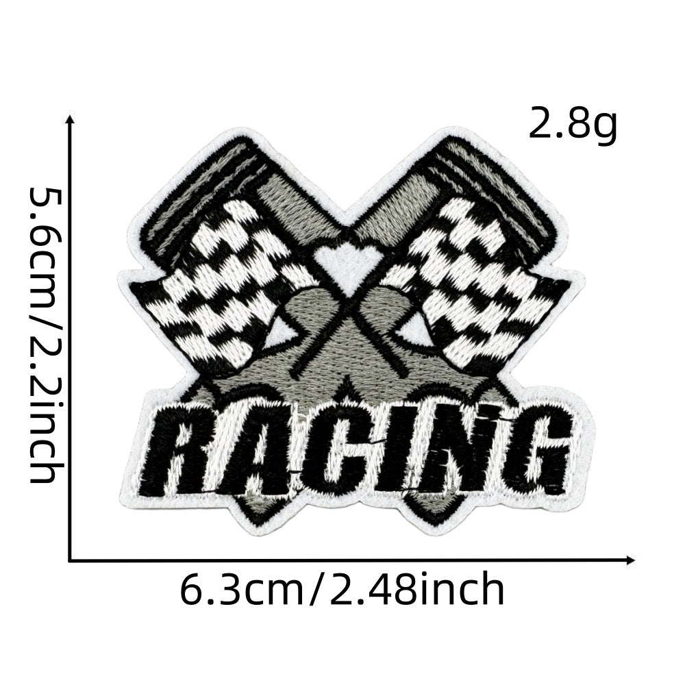 Wholesale Black and White Racing Flag Series Embroidery DIY Patches