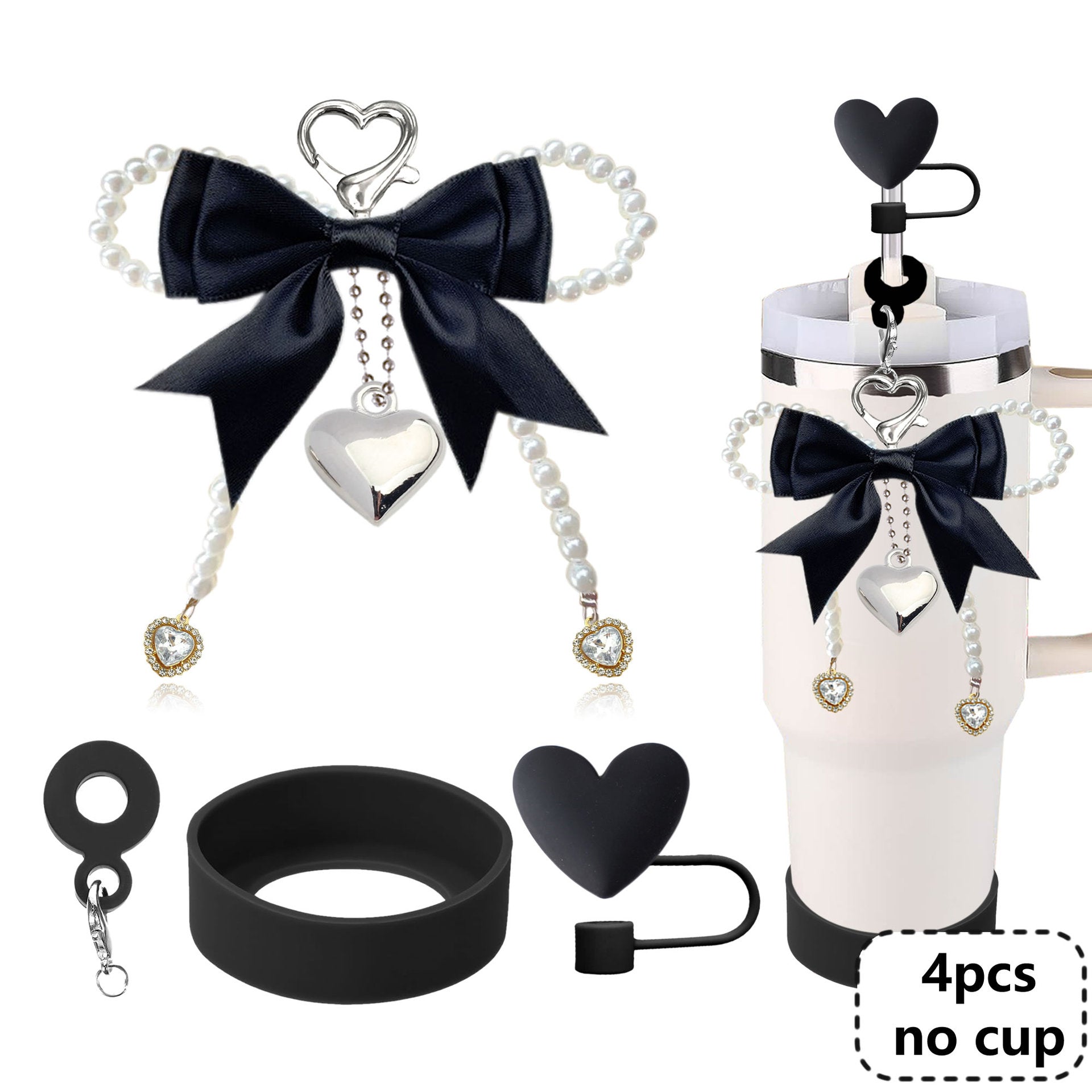 Wholesale Bowknot Pearl Phone Chain Love Straw Cap Accessories