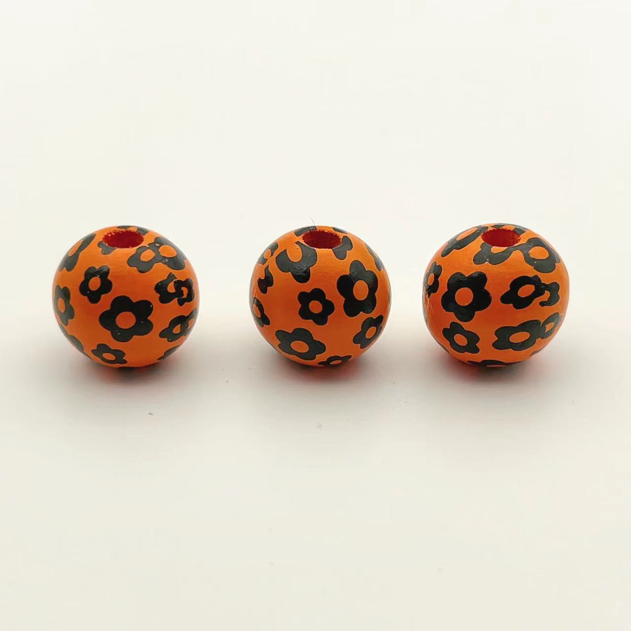 Wholesale 10pcs Flower Printed Wooden Beads