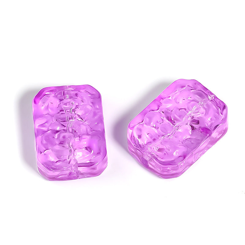 Wholesale 100pcs Glass Double Sided Flower Sign Imitation Jade Square Sign Through Hole Beads DIY