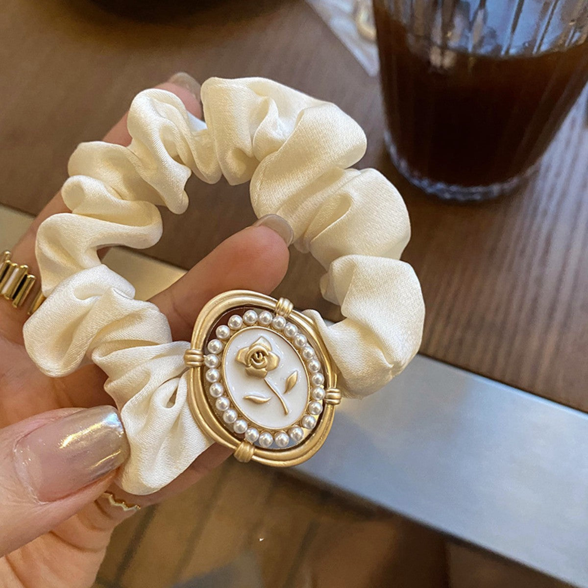 Wholesale Rose Flower Vintage Satin Large Intestine Hair Tie