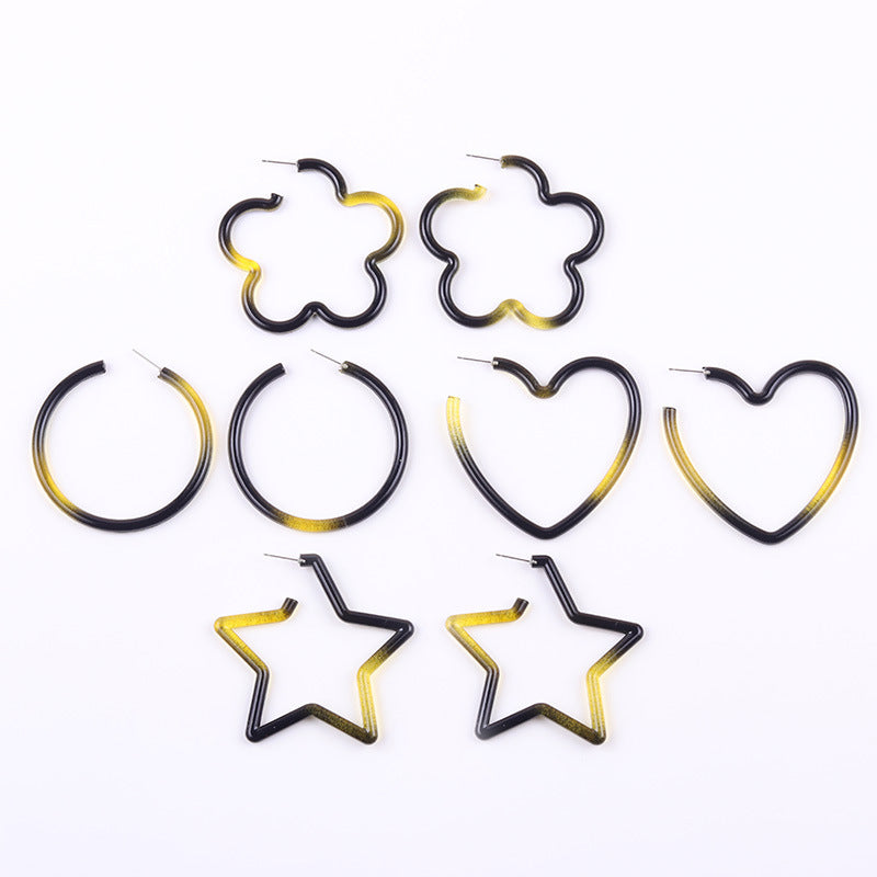 Wholesale Yellow black gradient geometric hollow Acrylic Earrings