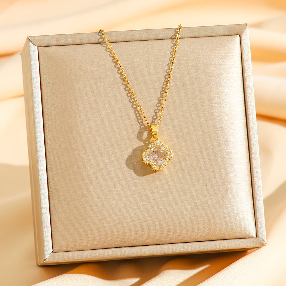 Wholesale Multi colored zircon inlaid clover necklace