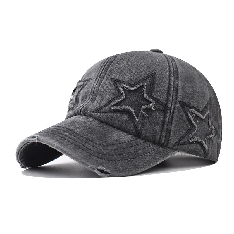 Wholesale Pure Cotton Washed Distressed Personalized Hole Five-pointed Star Baseball Cap