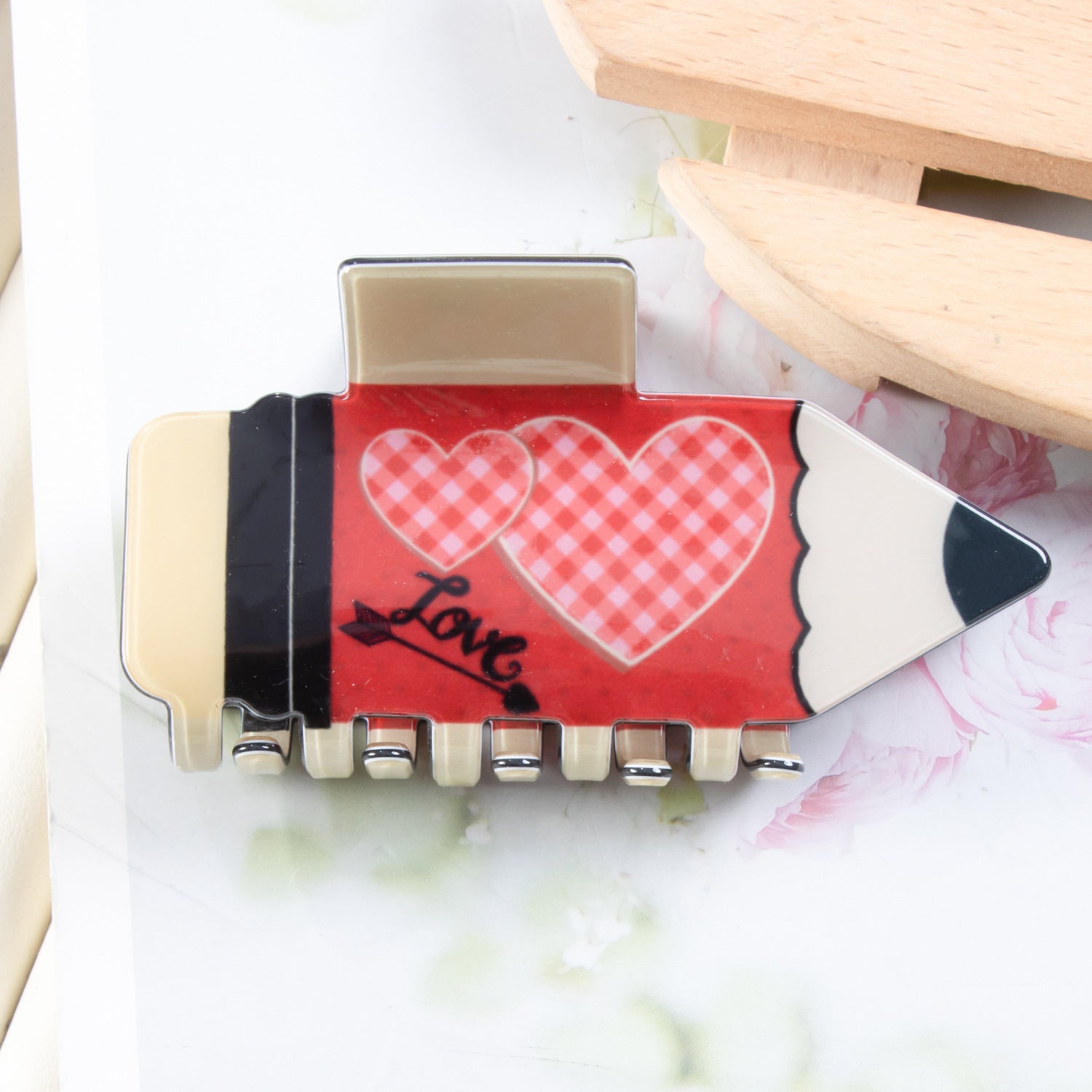 Wholesale Plaid Love Valentine's Day Pvc 8cm Hair Clip