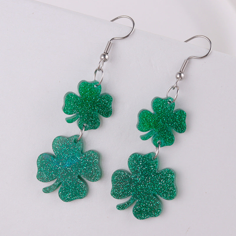 Wholesale  St.  Patrick' s Day Beer Festival  Vintage Clover  Acrylic Earrings