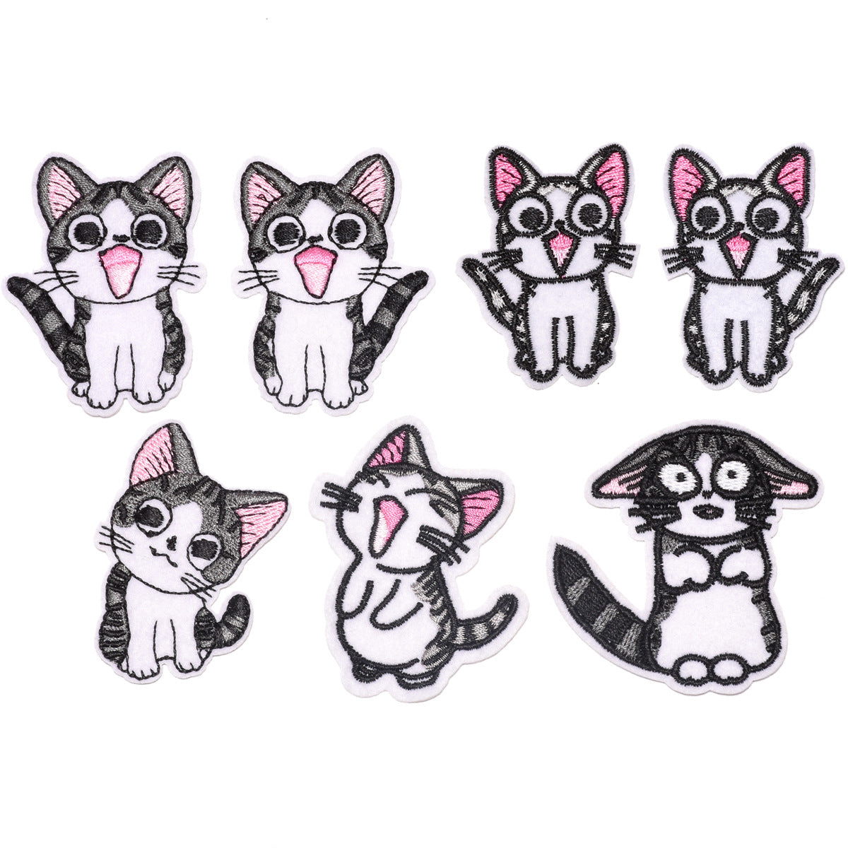 Wholesale 7PCS Cute Embroidered Cat Patches Self Adhesive Fabric Badges For Clothing Decoration DIY Craft Supply Resale Accessory