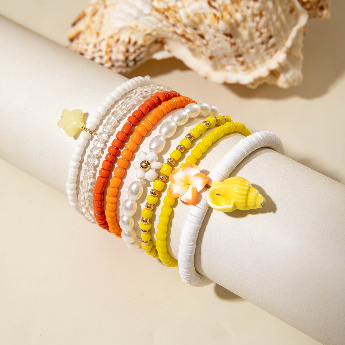 Wholesale Bohemian Rice Bead Multi-Layered Elastic Bracelet Set