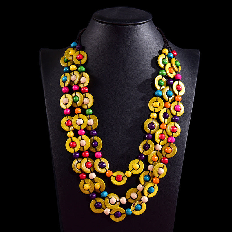 Wholesale Colorful Multilayer Wooden Necklaces