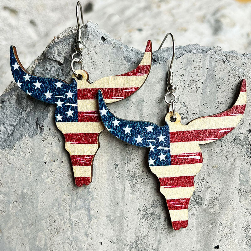 Wholesale 2 Pairs/Pack American Independence Day Western Style Wooden Earrings
