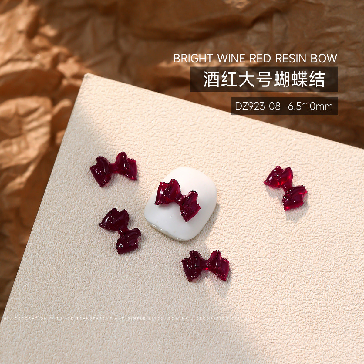 Wholesale 50pcs Bow Nail Art Accessories Burgundy Resin Frosted Mini Three-Dimensional Ribbon Butterfly Bow Tie Nail Decoration
