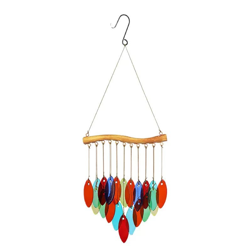 Wholesale Wind Chime Iron Art Hot Melt Colored Glass Fish Leaf Ornament