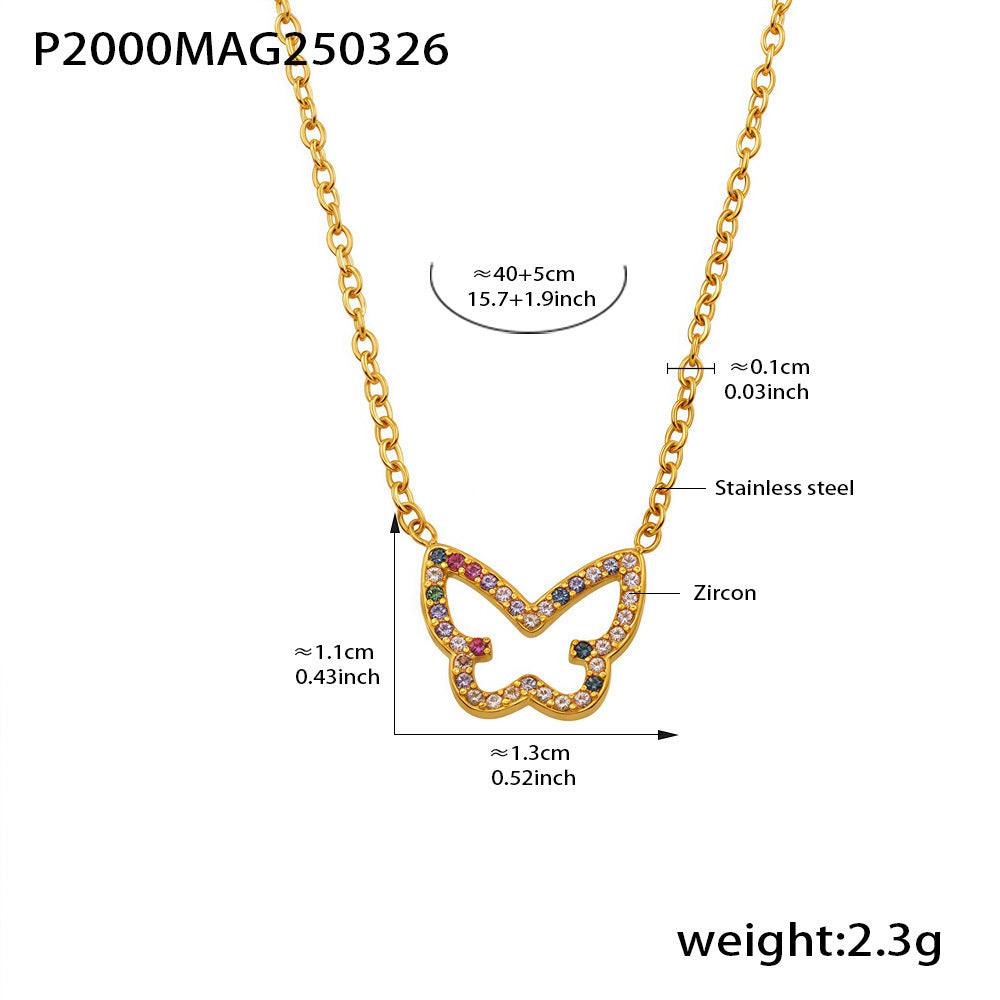 Wholesale Colorful zircon butterfly gentle necklace