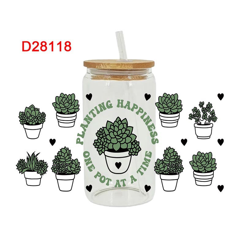 Wholesale Green succulent cactus 16oz Cup UV DTF Wraps