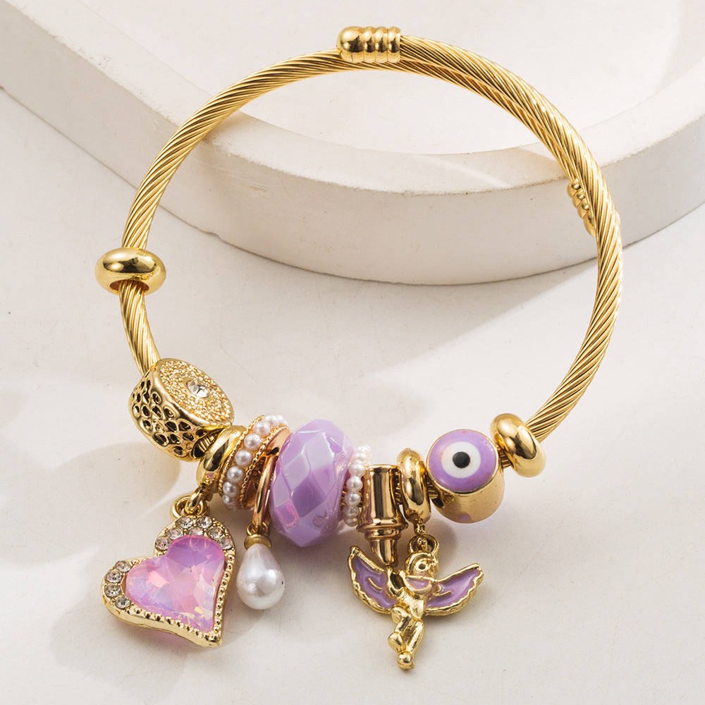 Wholesale Golden bead love angel adjustable  Stainless Steel Bracelets
