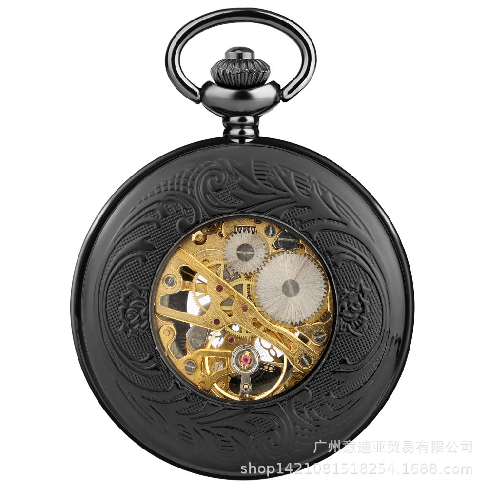 Wholesale  Fashion Hollow Window Flower Manual Mechanical Pocket Watch Roman Literal Men's Gift Watch