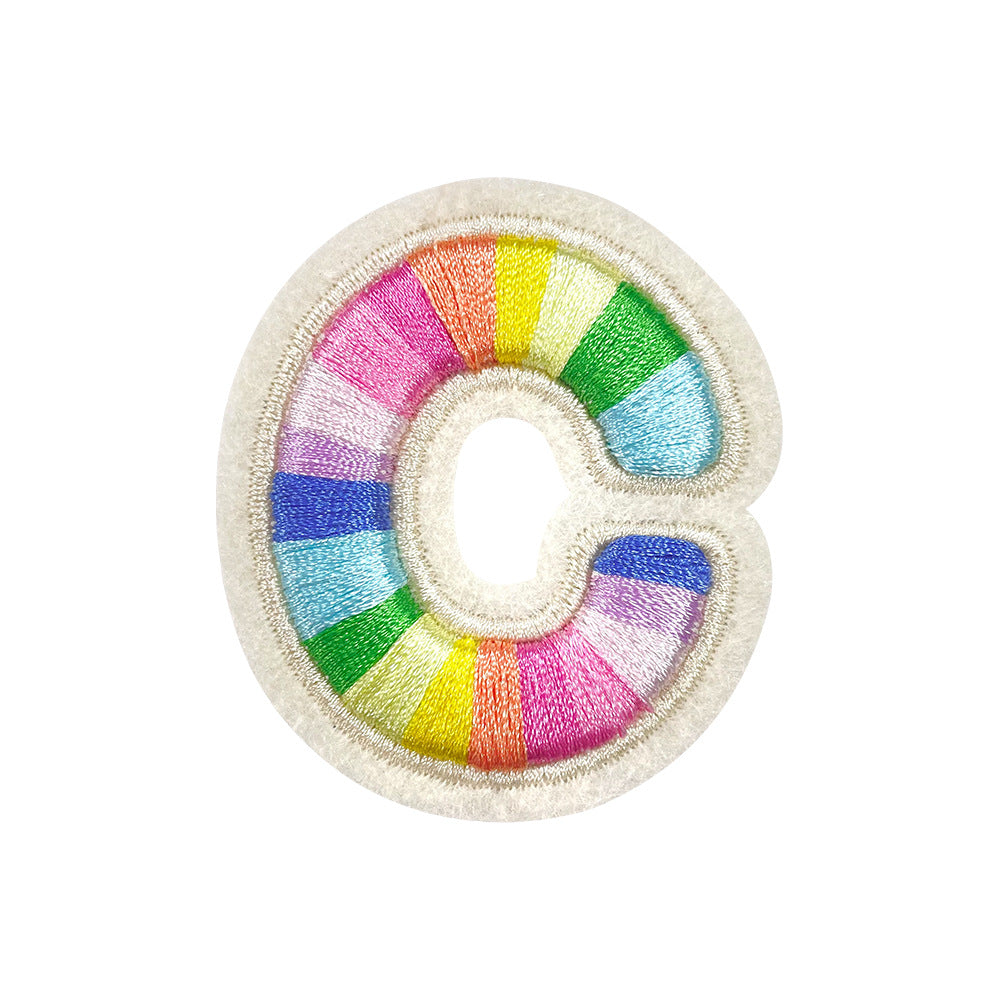 Wholesale Rainbow 3D Embroidered 26 Alphabet Letter Patches Self Adhesive DIY Fashion Accessory For Shoes Hats