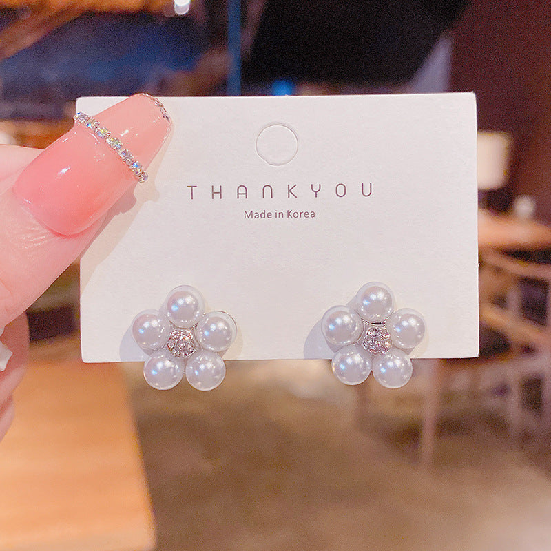 Wholesale S925 silver needle leaf rose small fresh flower earrings