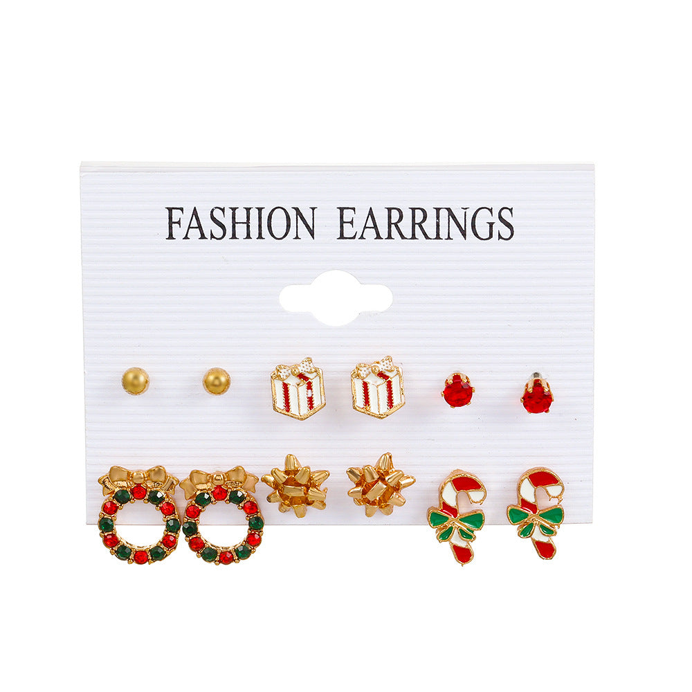 Wholesale Christmas Santa Claus Drops Oil Snowflake Bells Christmas Tree Alloy Earrings