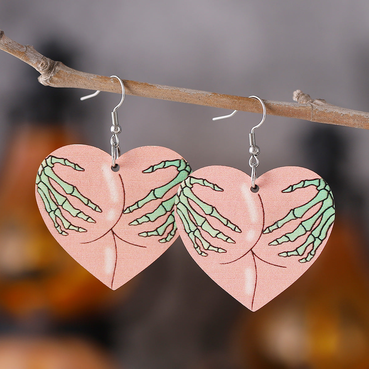 Halloween wooden reversible pendant earrings