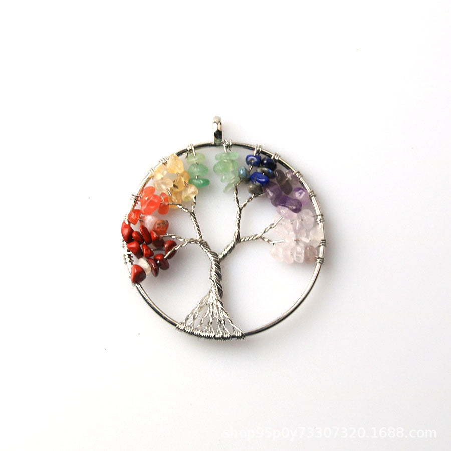 Wholesale 5pcs Crystal Natural Stone Love Shape Round Handmade Pendant Necklace