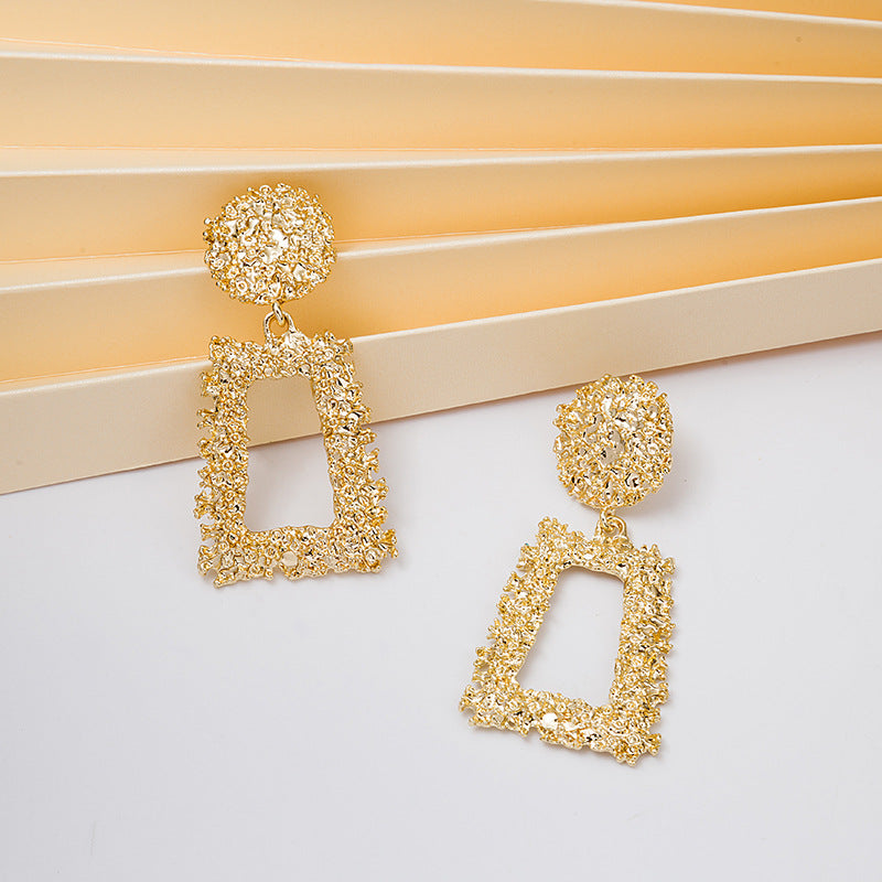 Wholesale Bohemian Trapezoid Geometric Matte Embossed Metal Stud Earrings