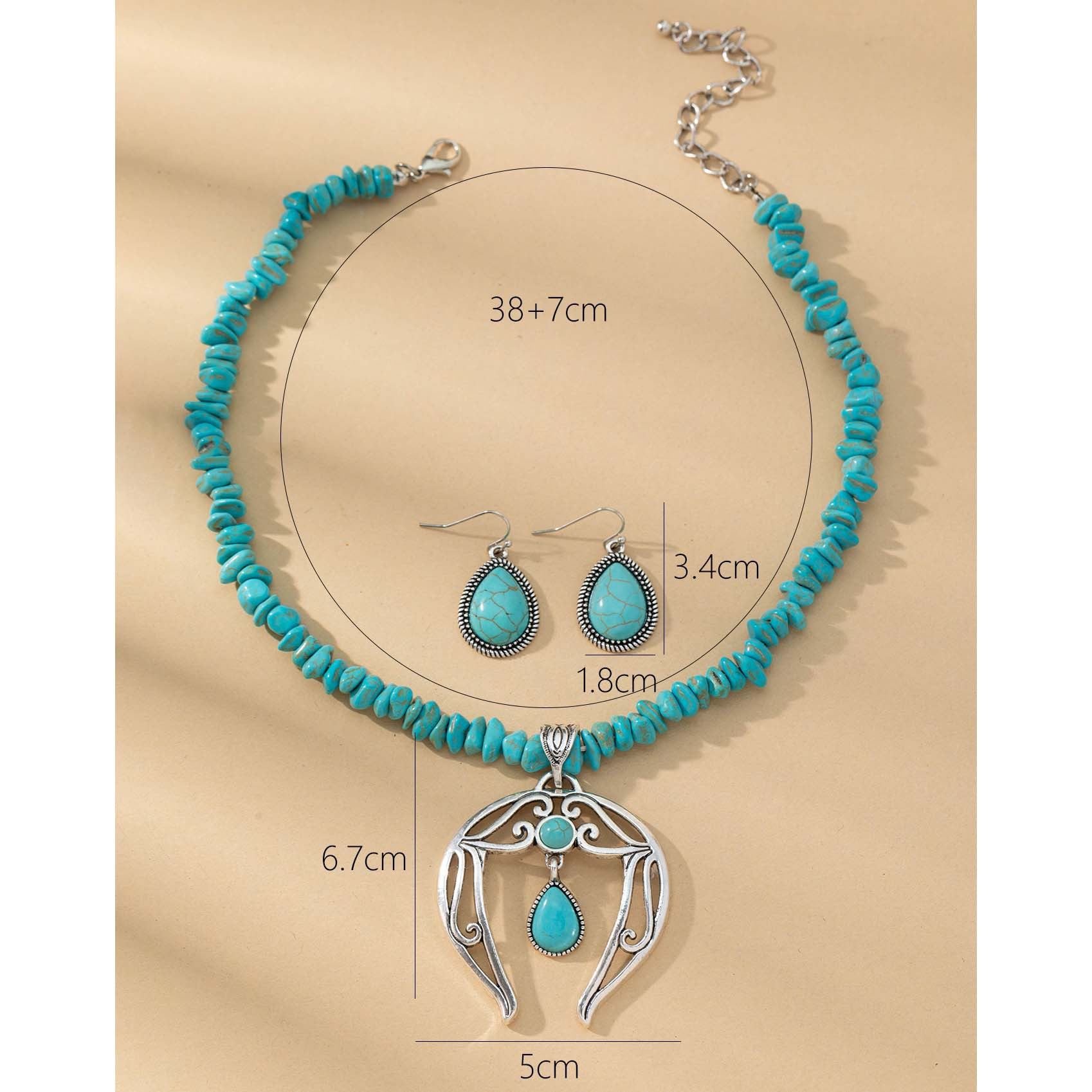 Wholesale Western style exaggerated retro teardrop necklace turquoise earrings necklace