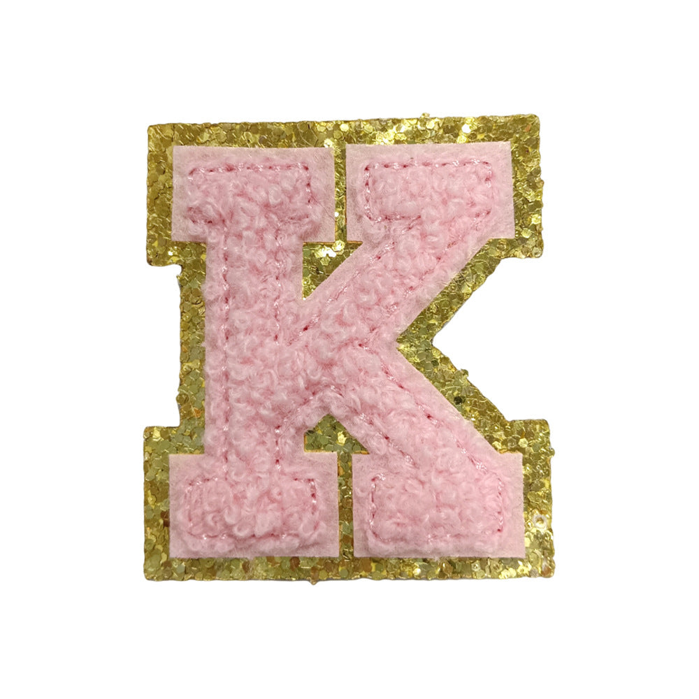 Wholesale Towel Embroidered Self Adhesive Letter Patches A Z Gold Glitter Double Layer Chic DIY Coat Accessory