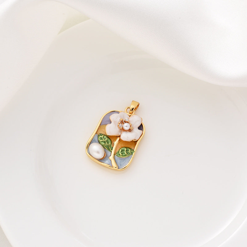 Wholesale Pearl Necklace Melon Buckle Pendant Oil Dropping Oil Painting Style Rose DIY Pearl Necklace Sweater Chain Accessories New