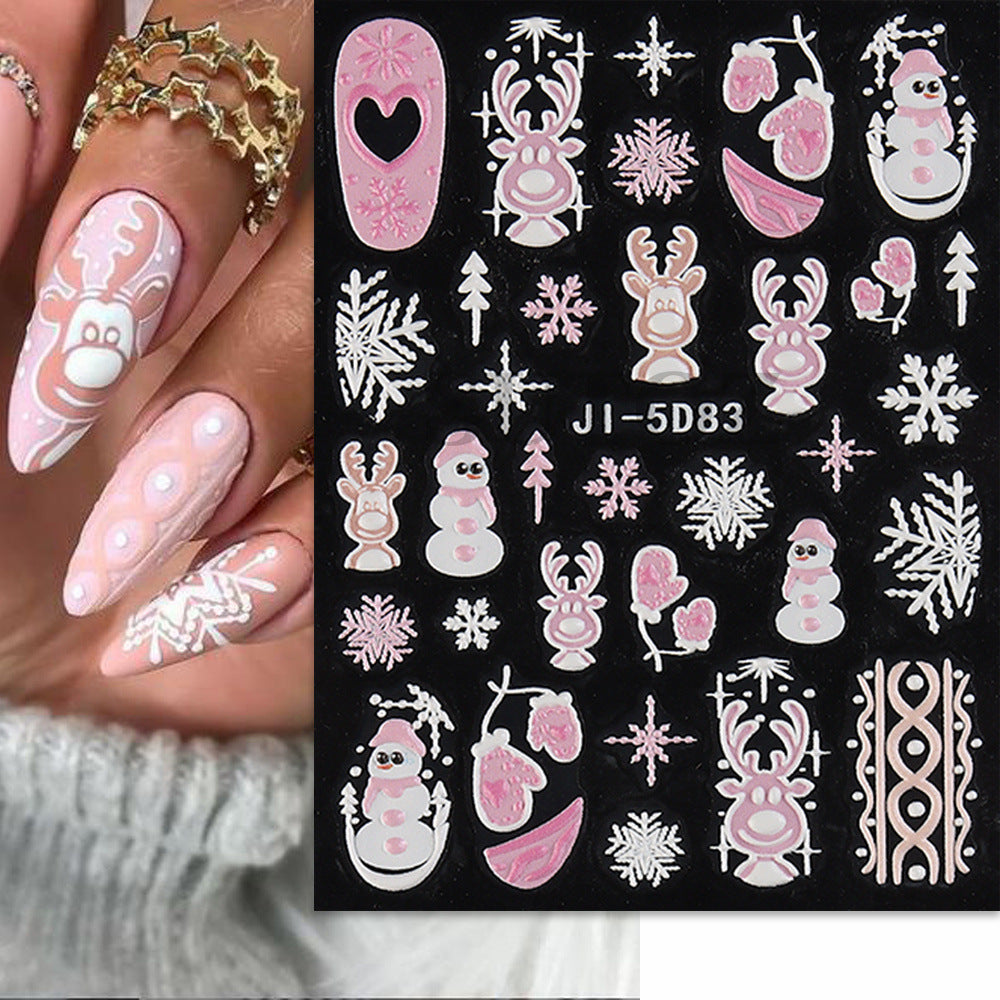 Wholesale 3pcs/pack 5D Christmas cartoon nail art embossed adhesive stickers
