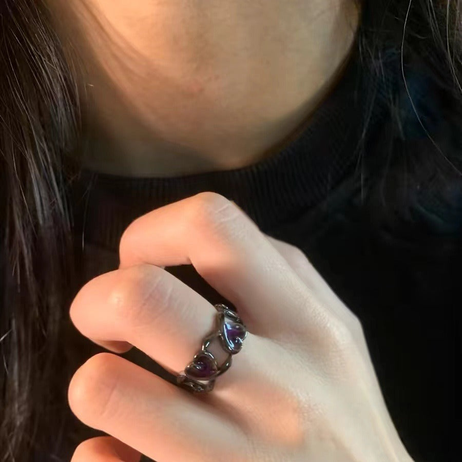 Wholesale Love Zircon Gun Black Open Adjustable Ring