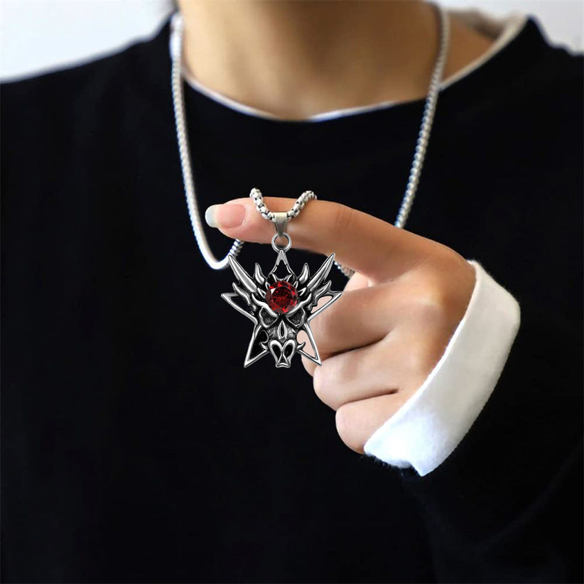 Wholesale Men's dragon head red diamond pendant necklace
