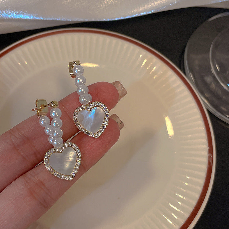 Wholesale Silver Needle Zircon Heart Bow Mermaid Concubine Pearl Copper Earrings