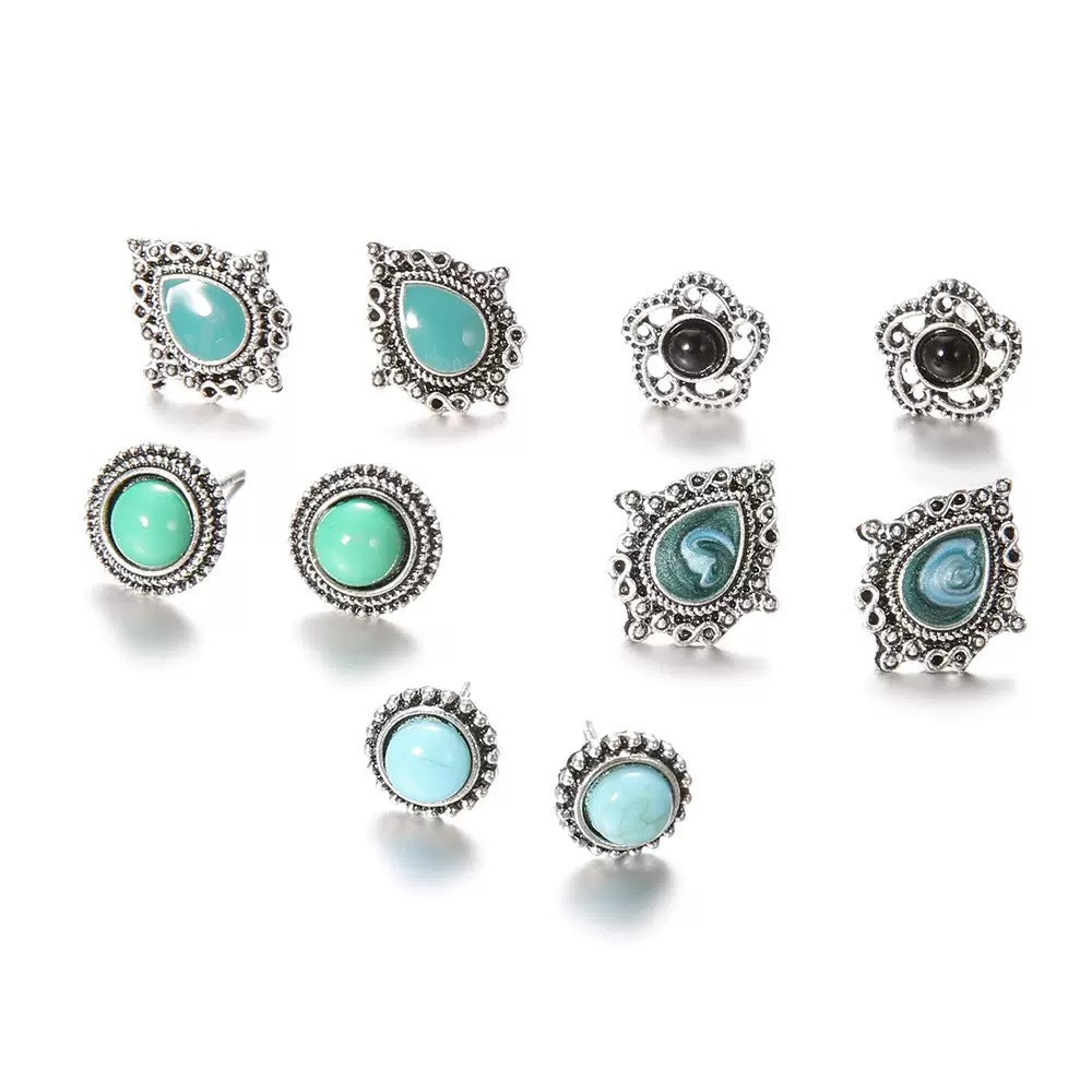 Wholesale 5 Pairs Retro Bohemian Faux Crystal Teardrop Earrings Set Women Party Wear Fashion Accessory