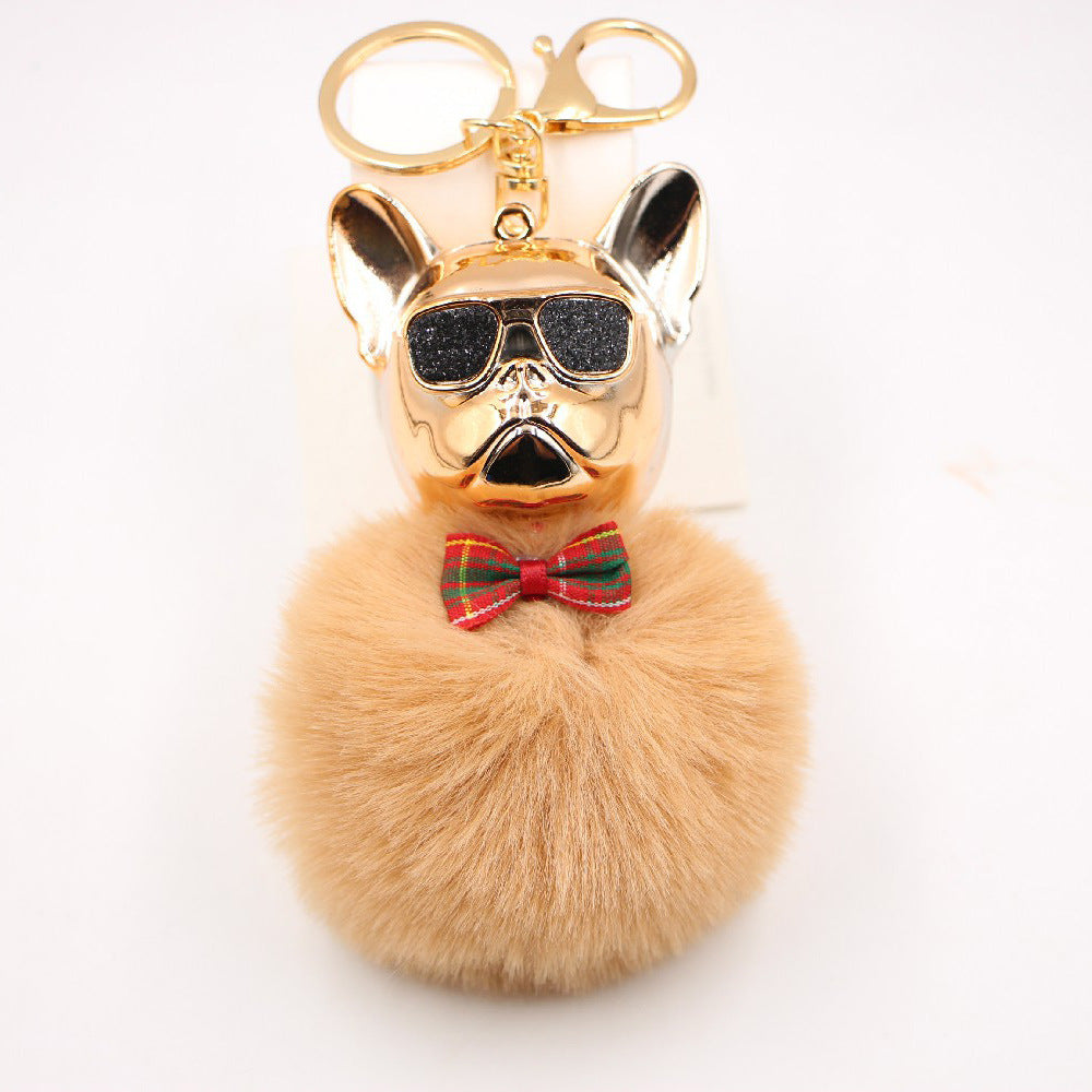 Wholesale New Creative Sunglasses French Dou Plush Ball Keychain