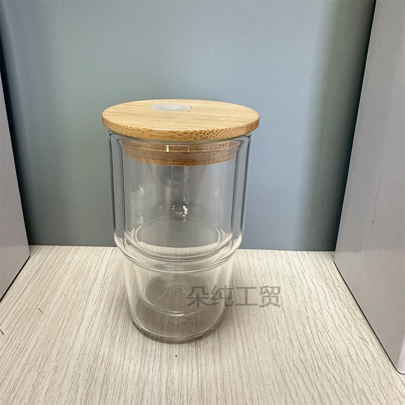 Wholesale Sublimation Mason Glass 12oz/16oz Coke Cup Cans Frosted Straws Single and Double Glass Bamboo Cover Cup