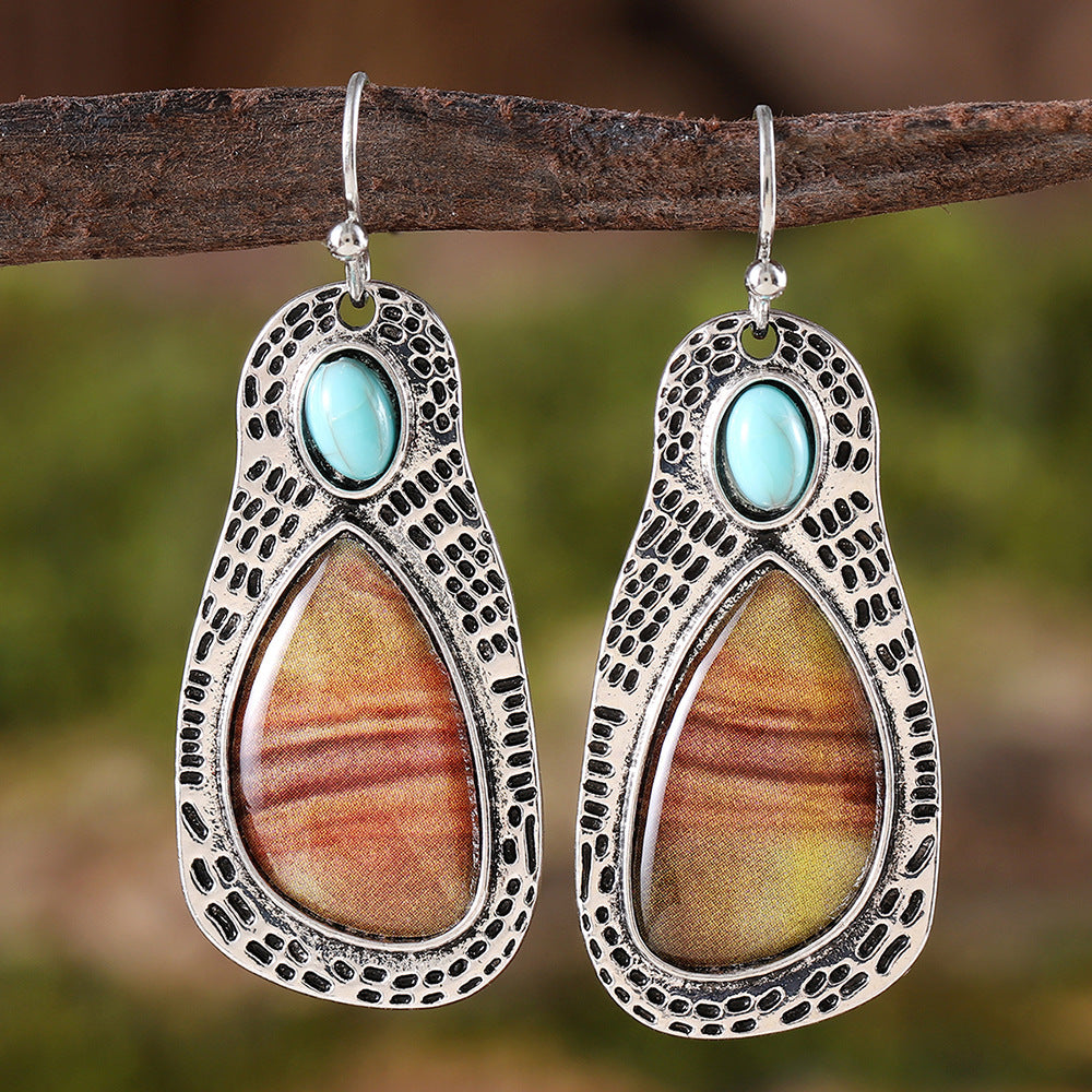 Wholesale Vintage Bohemian Quicksand Zircon Inlaid Turquoise Earrings