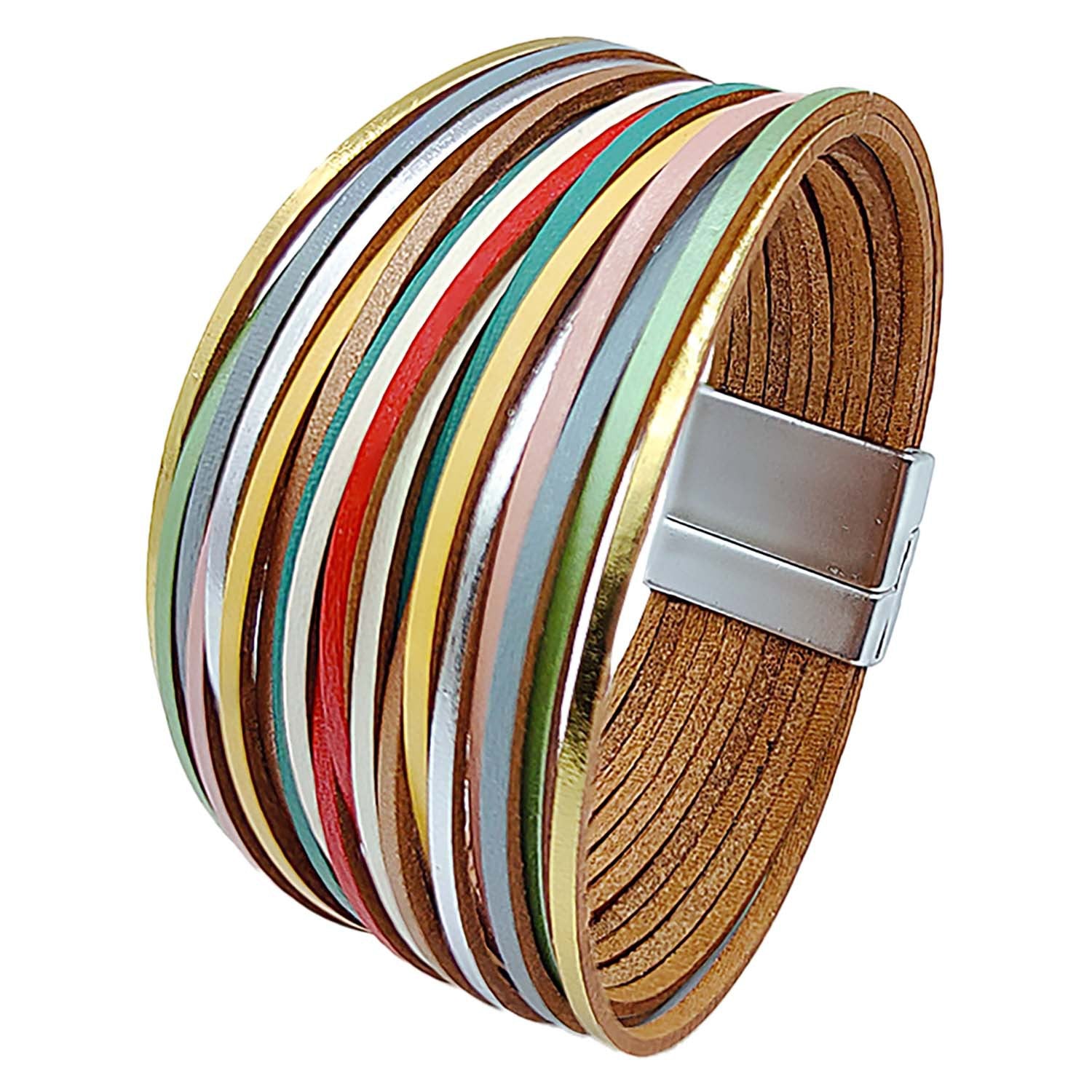 Brazalete de hebilla magnética de cuero de color mixto de color mixto múltiple