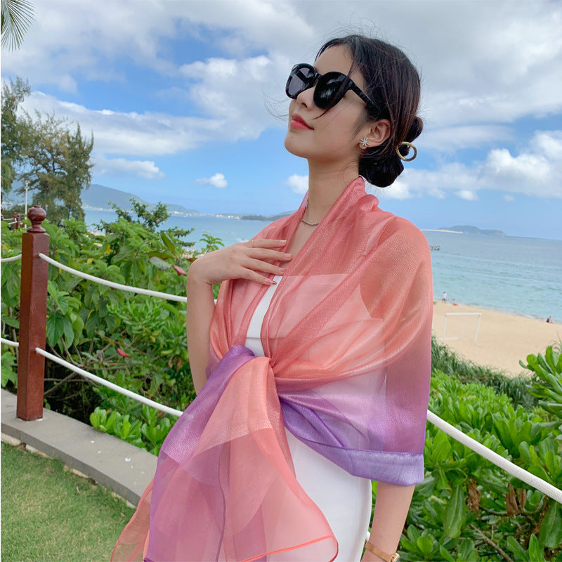 Wholesale Thin Sunscreen Long Gradient Silk Scarf