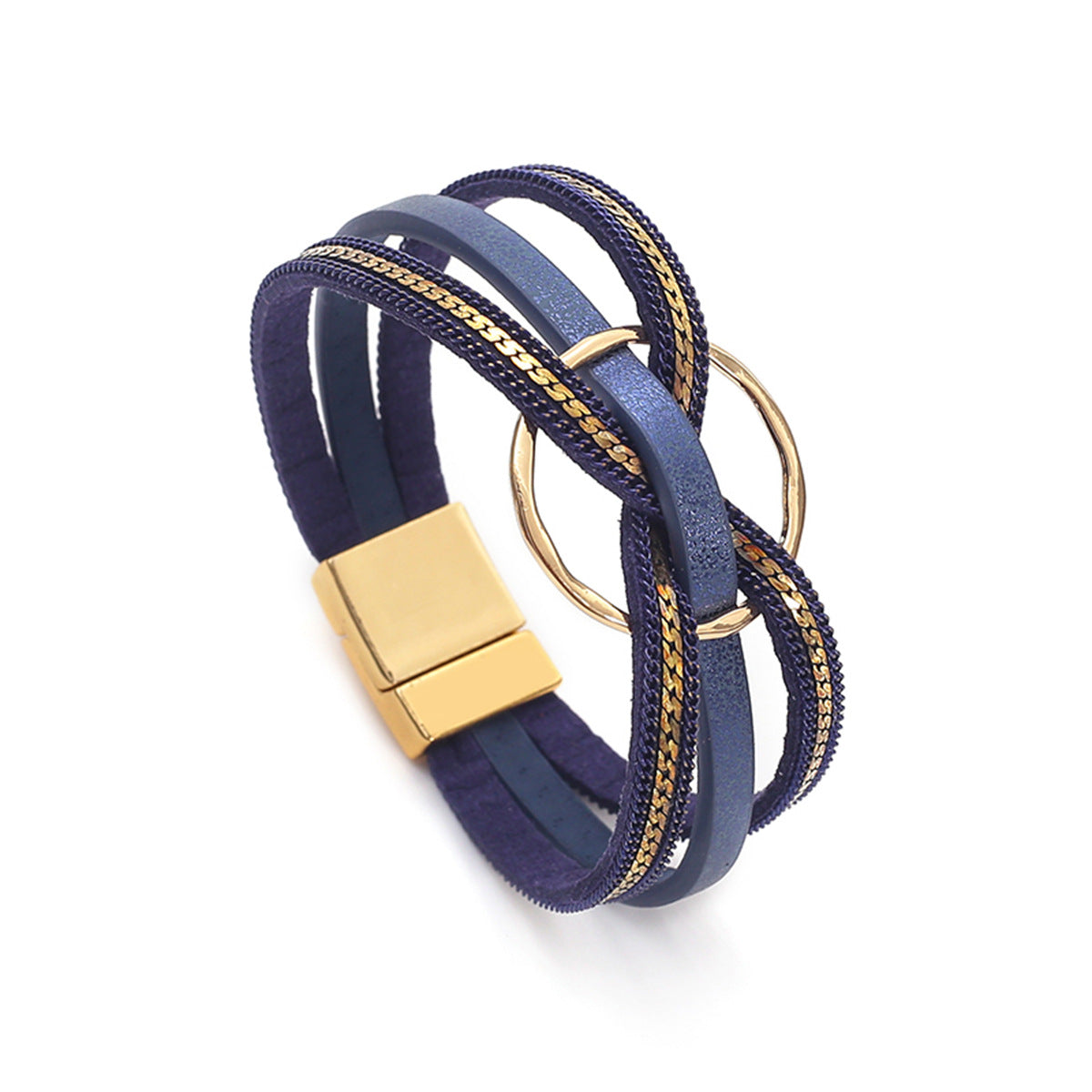 Wholesale Metal ring cross leather women' s bracelet