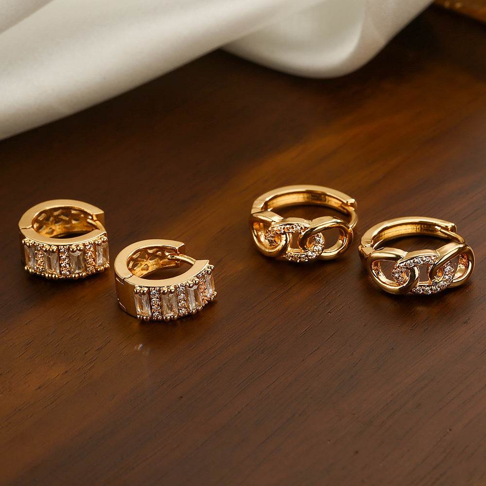 Pendientes geométricos de circón de oro de cobre al por mayor chapado en 18K