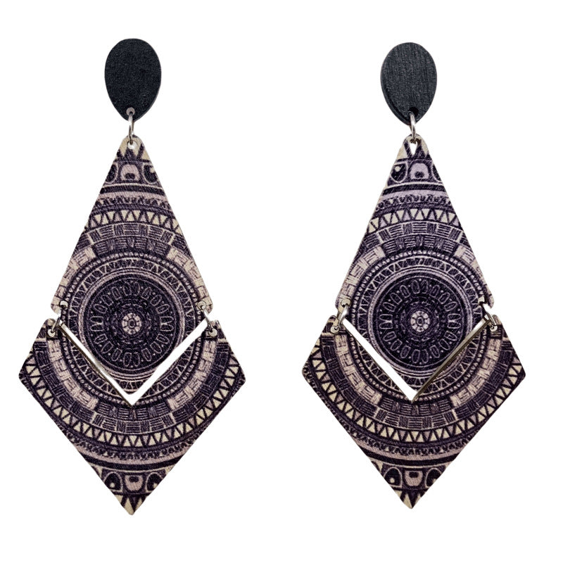 Wholesale Antique Bohemian Printed Wood Earrings