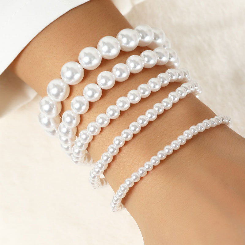 Wholesale Imitation Pearl Beaded Elastic Cord Bracelet