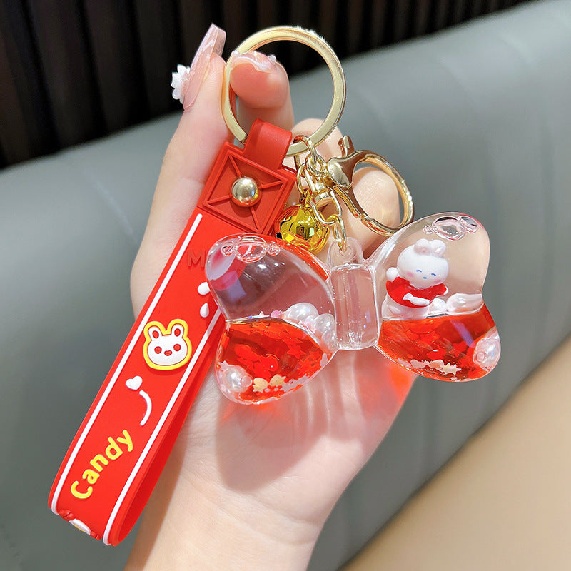 Wholesale New Year Creative Cartoon Bow Quicksand Bottle Bunny Keychain