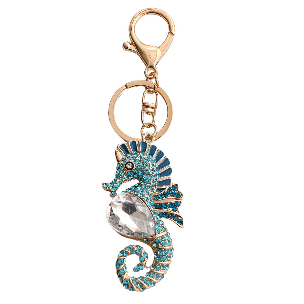 Wholesale Sea Animal Series Diamond Set Cute Seahorse Alloy Keychains