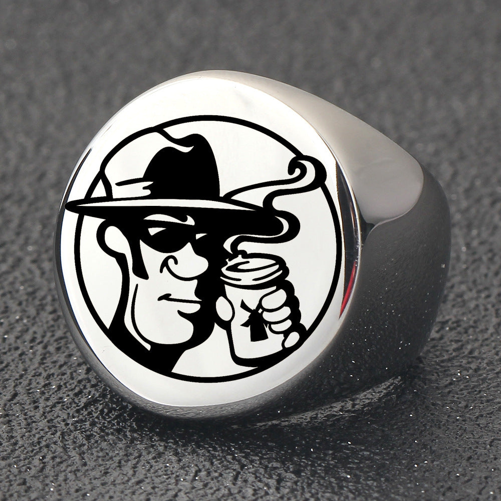 Wholesale Stainless Steel Smooth Laser Cartoon Painted Men's Rings