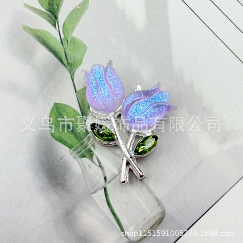 Wholesale 20pcs double-sided tulip flower color plated diamond four hole beads
