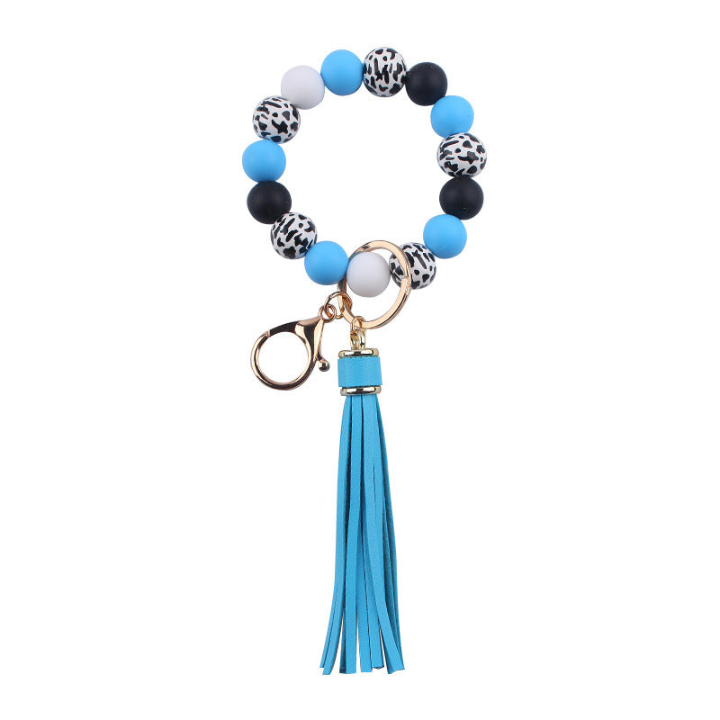 Wholesale Leather Tassel Silicone Beads Wooden Beads Bracelet Keychain